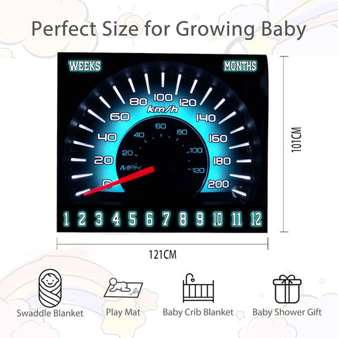 Racing Car Baby Monthly Milestone Blanket, Rally Speedometer,48x40in Soft Flannel, Newborn Mom Gifts, Baby Shower Age Growth Tracker with Bonus Ma...
